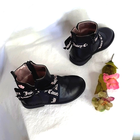 JUICY COUTURE Black Moto Booties, Pink & Black Ribbon/Bows - Picture 9 of 16